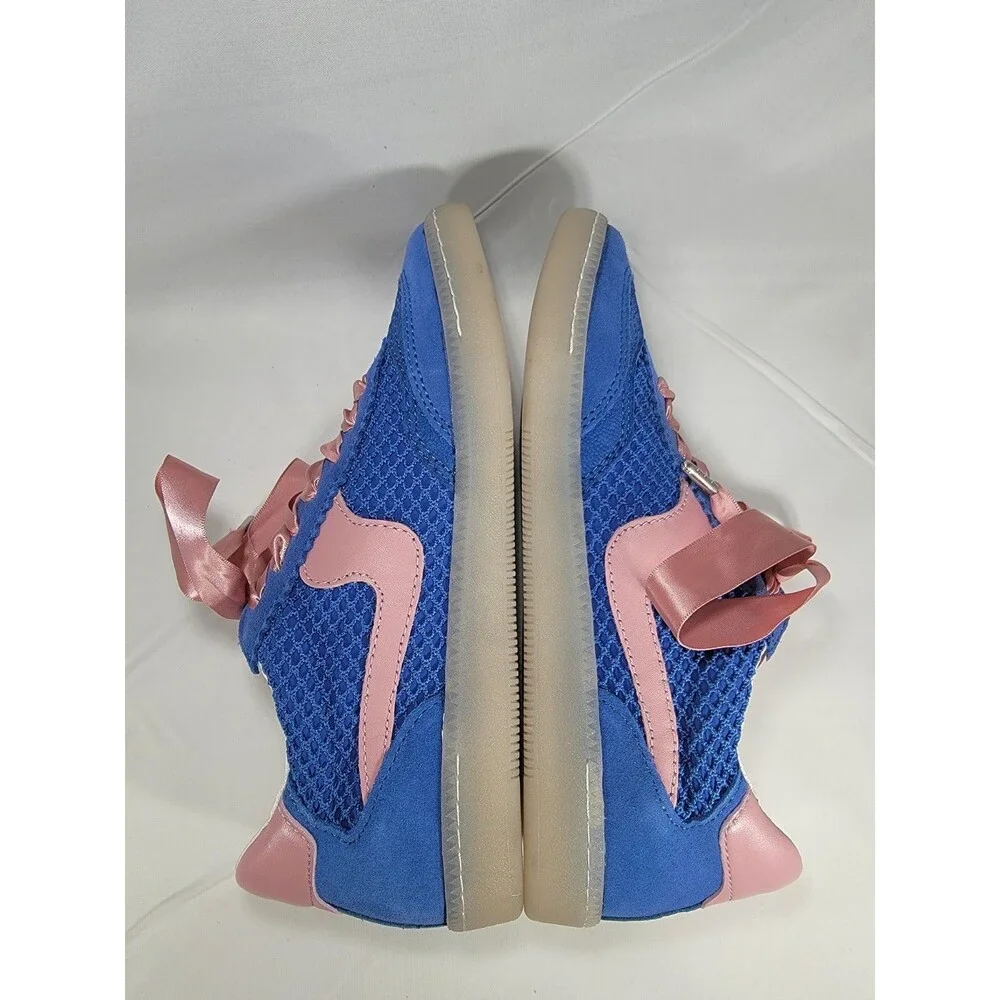 Dolce Vita Notice, Suede & Mesh Size 7 Sneakers Royal Blue w/ pink ribbon lace